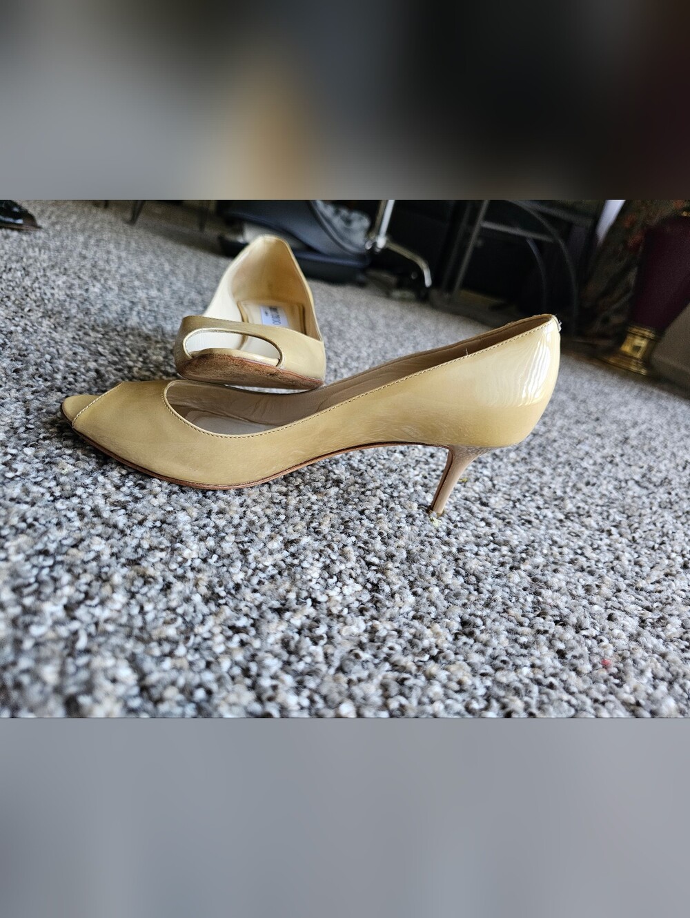 Jimmy Choo Beige Patent Leather Kitten Heel Pumps